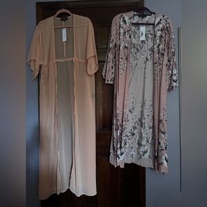 Set of 2 two NWT Aakaa Floral and Polka Dot maxi Kimono robes pink Cover up
